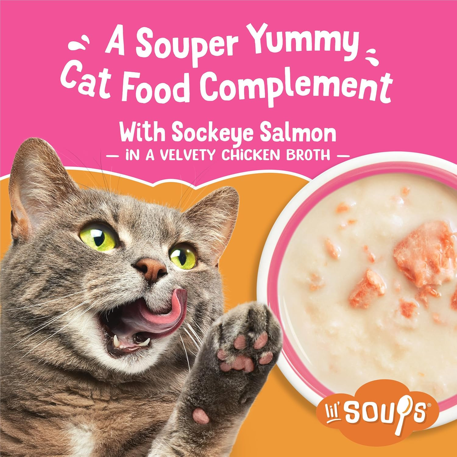 Purina Grain Free Lickable Cat Food Toppers Lil’ Soups with Sockeye Salmon in C