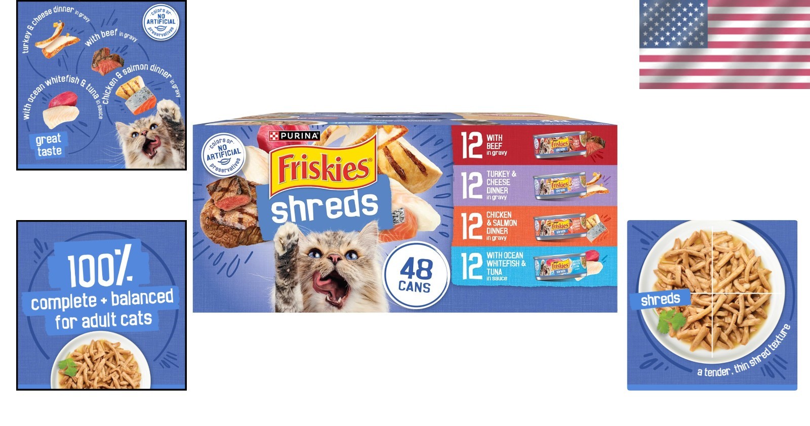 Purina Wet Cat Food Variety Pack, Shreds With Beef, Turkey and Cheese Dinner,…