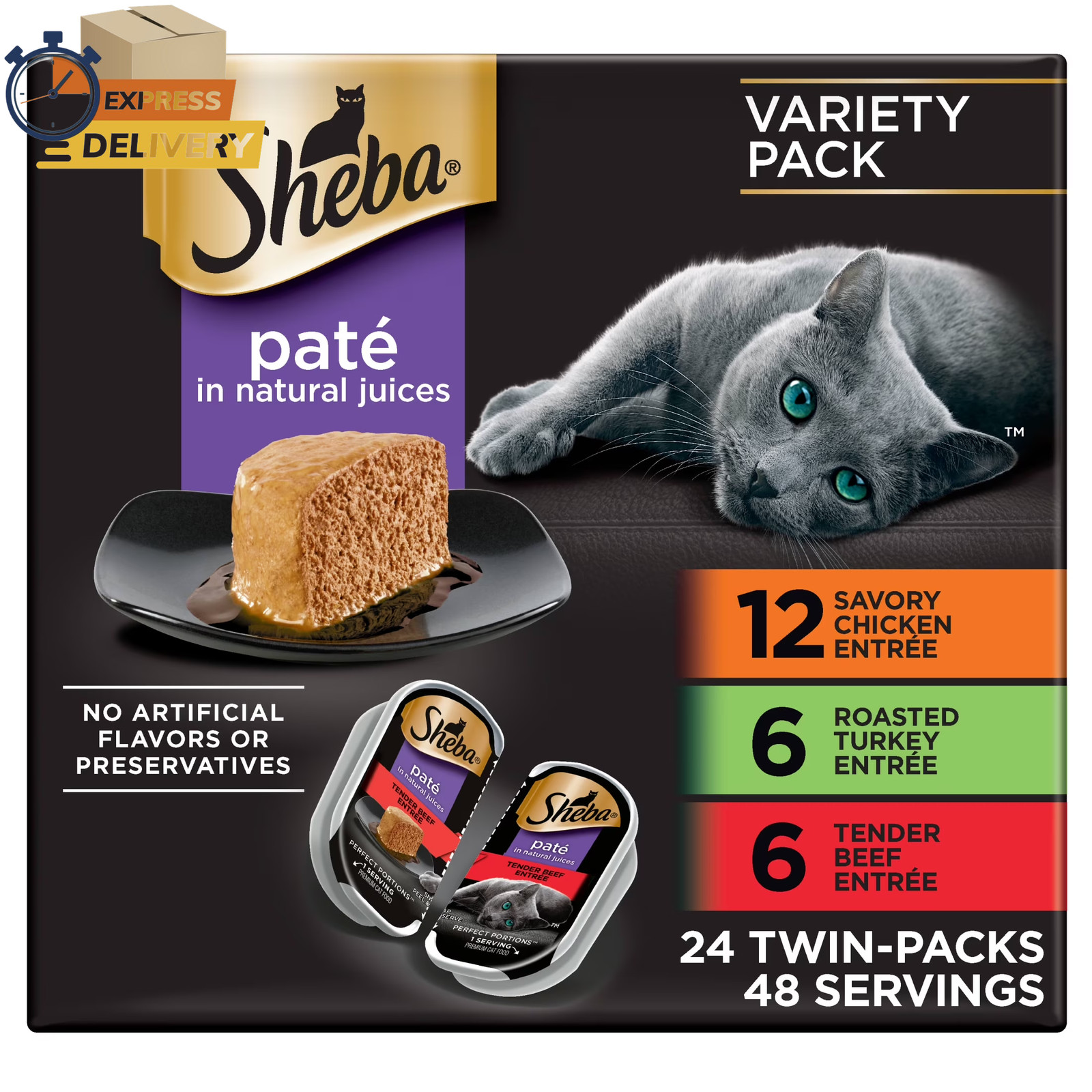 Perfect Portions Variety Pack Wet Cat Food Pate, 2.6Oz Twin-Pack Trays (24Count)