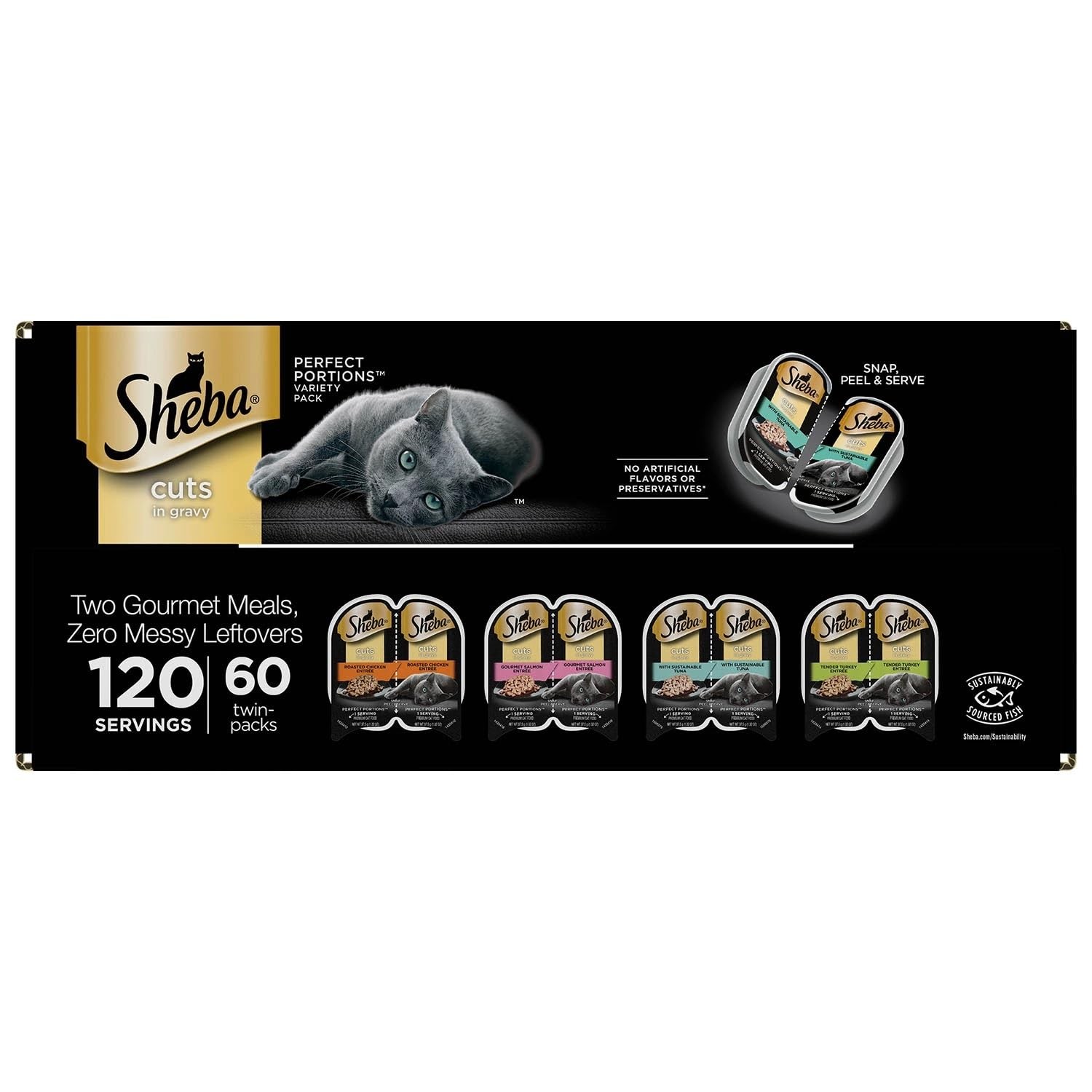 Sheba Perfect Portions Wet Cat Food Trays, Variety Pack, 2.6 Ounce (60 Count)