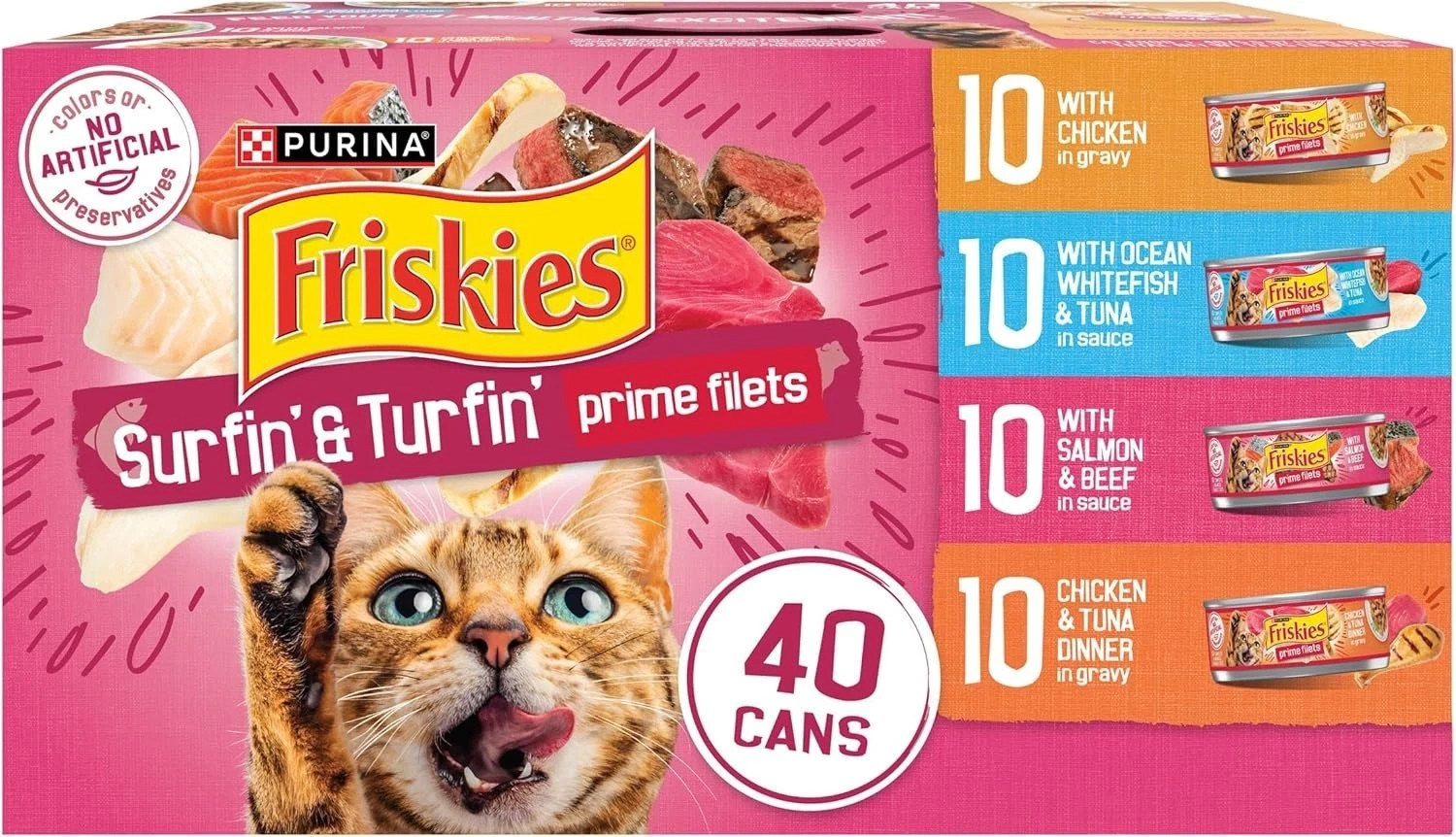 2 Pack-Friskies Surfin’ & Turfin’ Prime Filets Adult Cat Wet Food, (80) 5.5 oz.