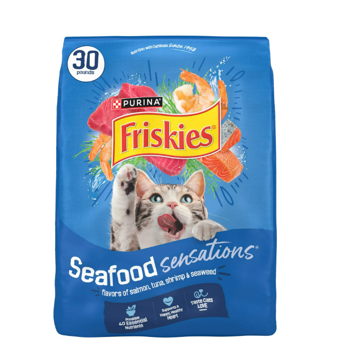 (3 pack) Purina Friskies Dry Cat Food Seafood Sensations With Salmon, Tuna 30 lb