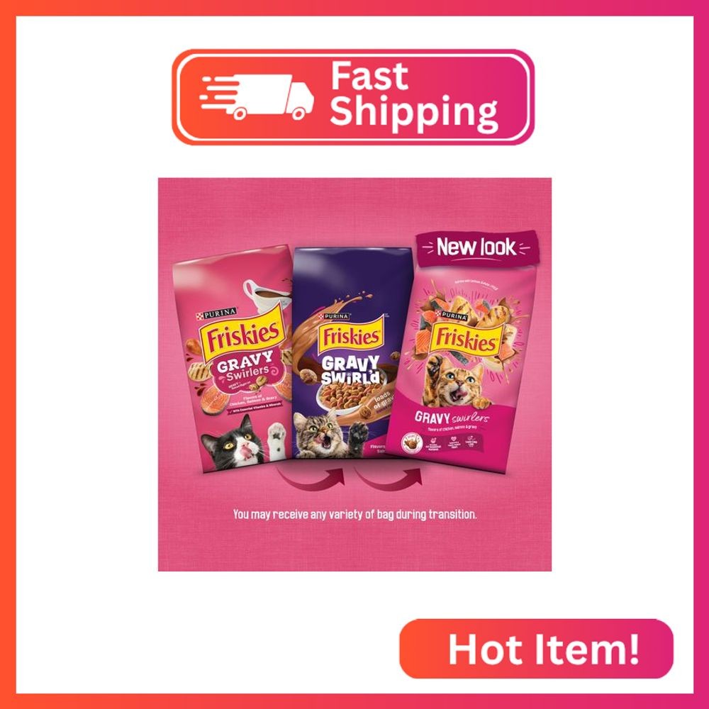 Purina Friskies Dry Cat Food Gravy Swirl’d With Flavors of Chicken, Salmon and G