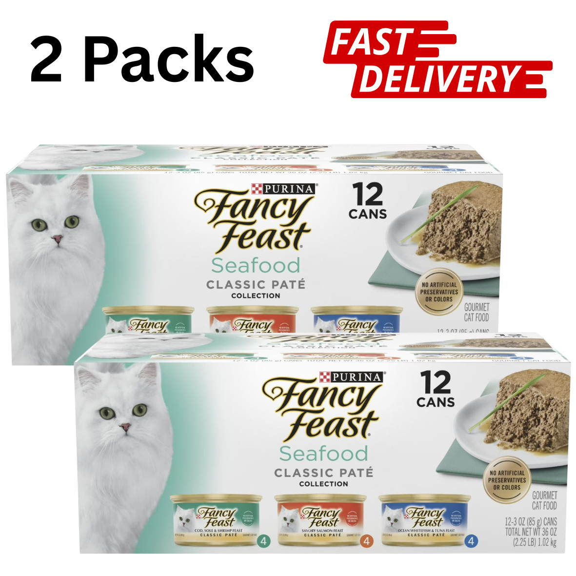 Seafood Classic Pate Collection Grain Free Wet Cat Food 3 oz Can (24 Cans Total)
