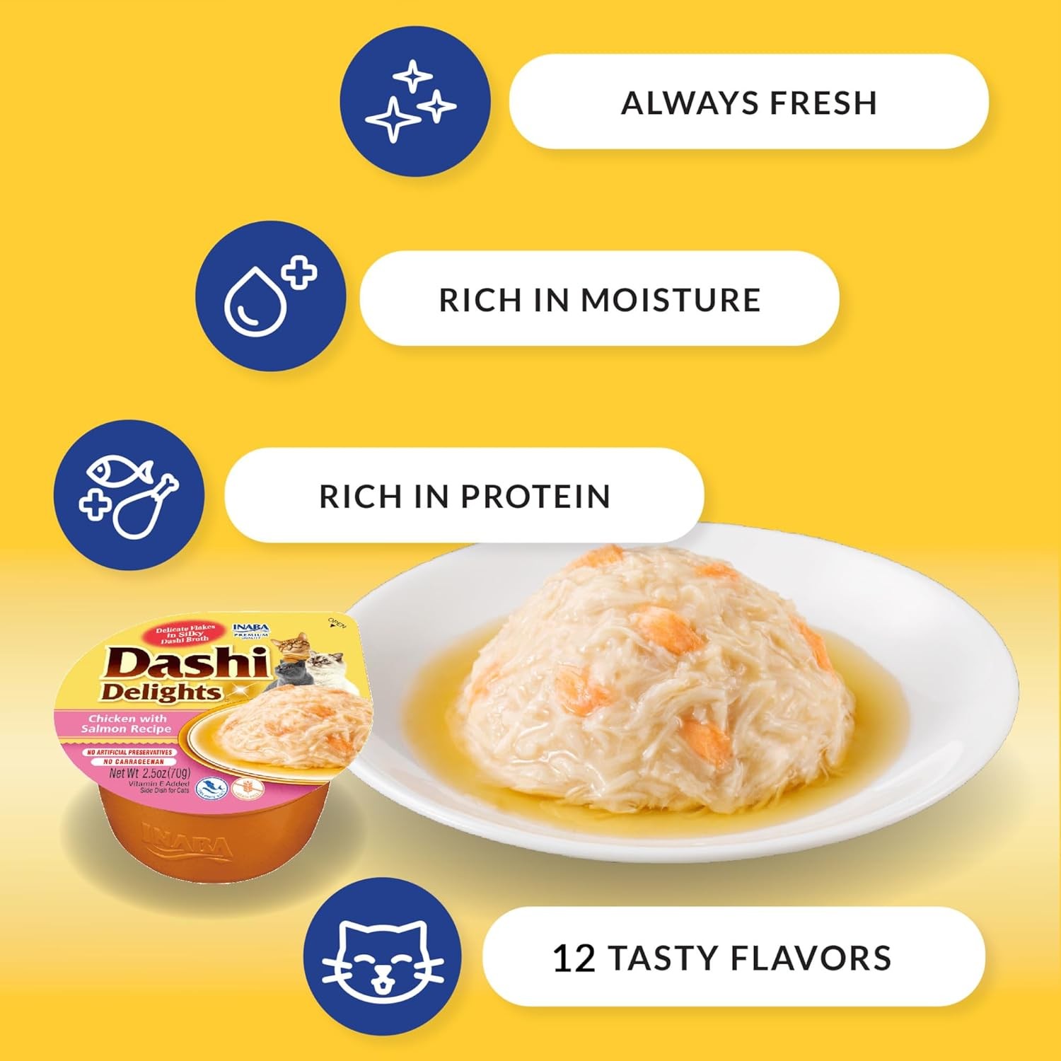 Dashi Delights for Cats, Shredded Chicken Side Dish with Bonito Flake Broth