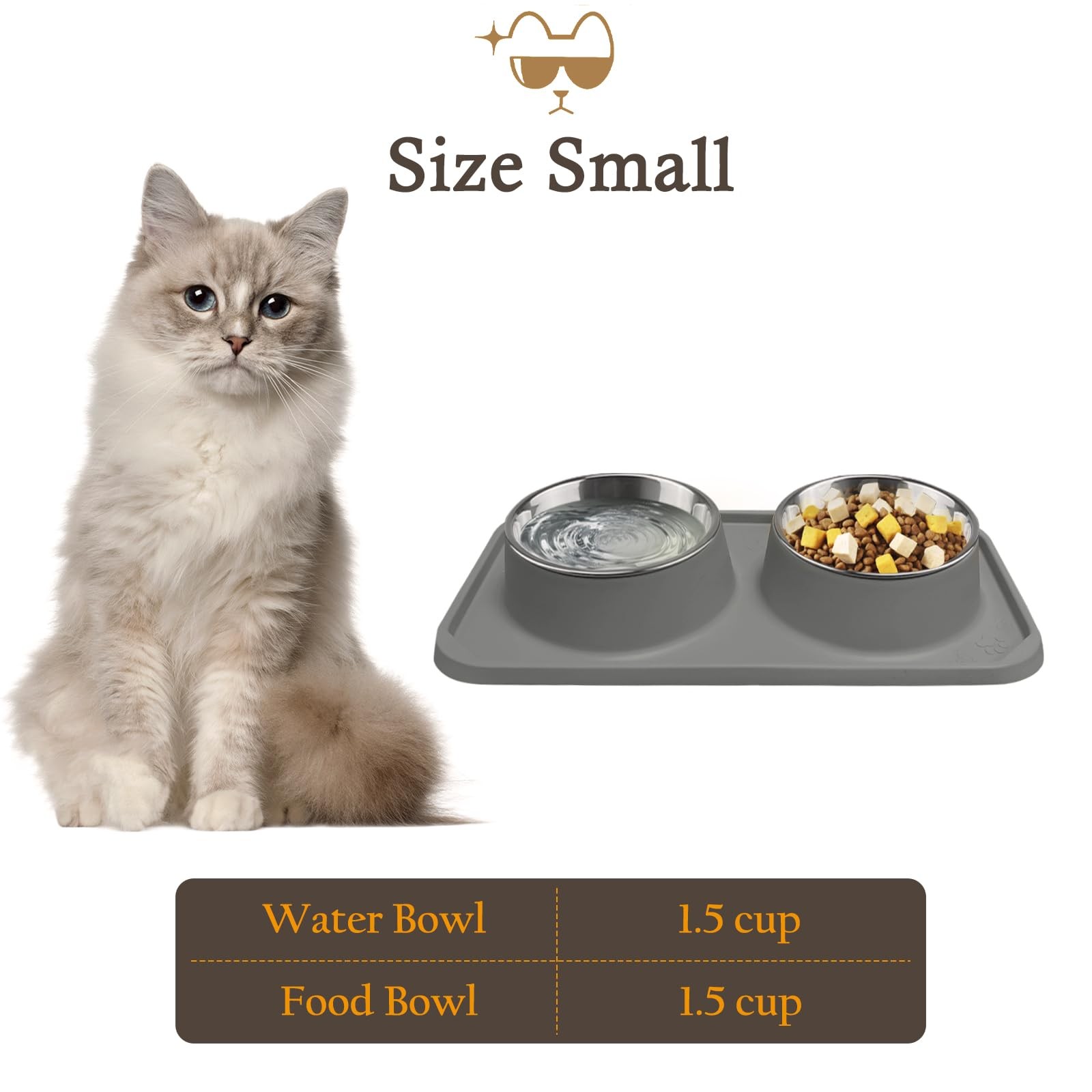 Gentledog Cat Food/Water Bowls – Stainless Steel, Non-Slip, Dark Grey