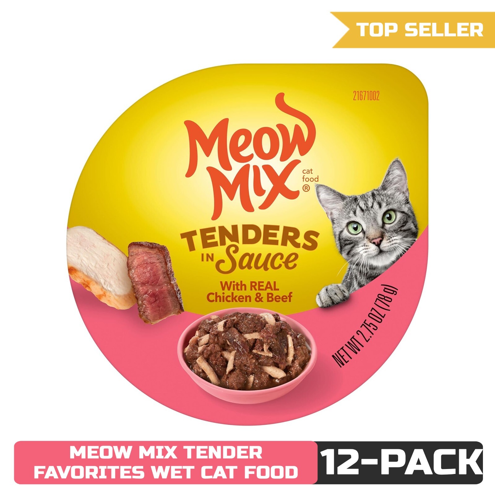 Meow Mix Tender Favorites Wet Cat Food, Chicken & Beef,2.75 Ounce Cup Pack of 12