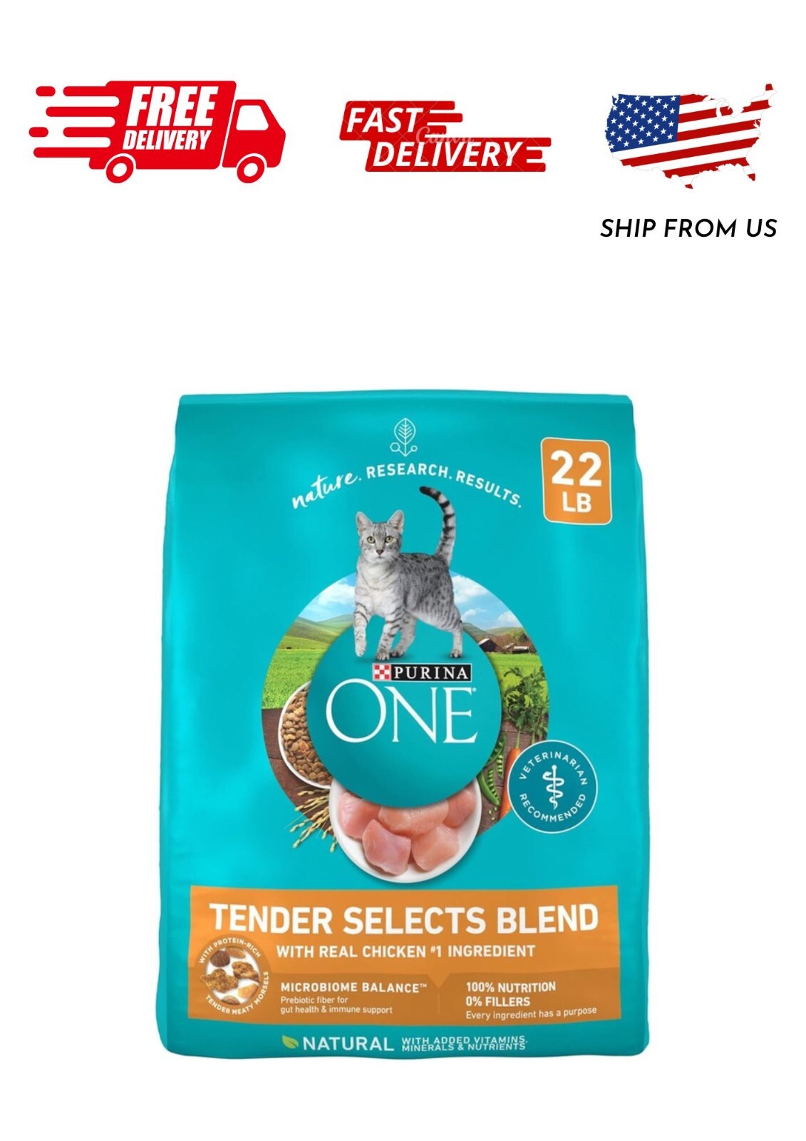 Purina ONE Tender Select Blends Dry Cat Food, Chicken, 22 lb Bag