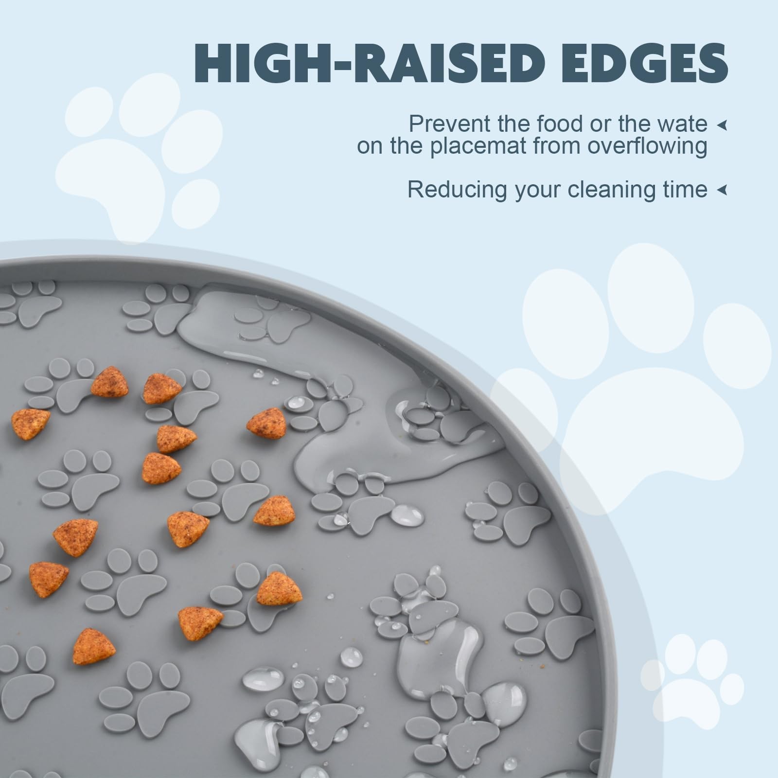 SUNLAND Silicone Pet Food Mat Dog Cat Feeding Bowl Mats Grey 11″ Round, Gray