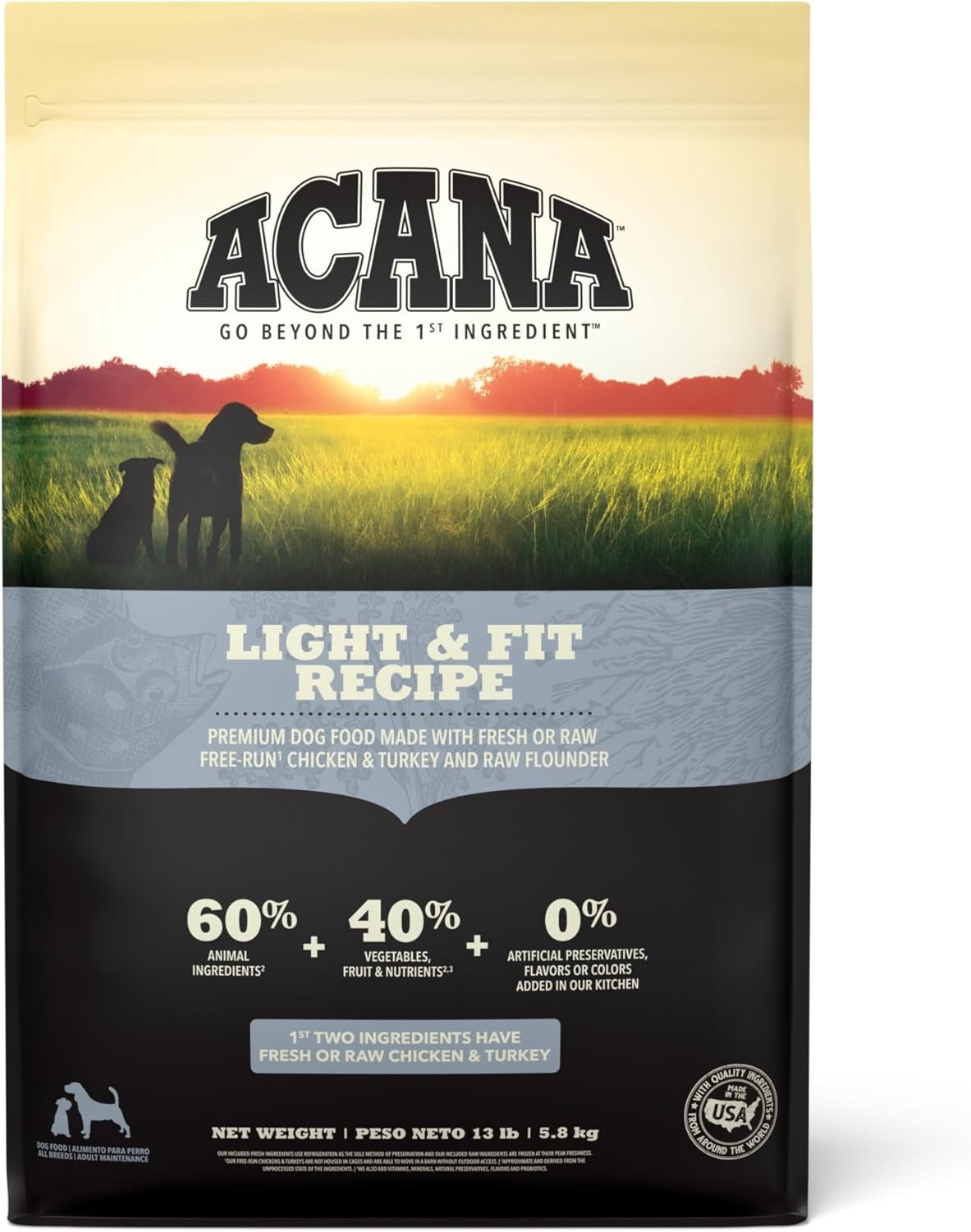 ACANA Grain Free Dry Dog Food Light & Fit Recipe 13lb Bag