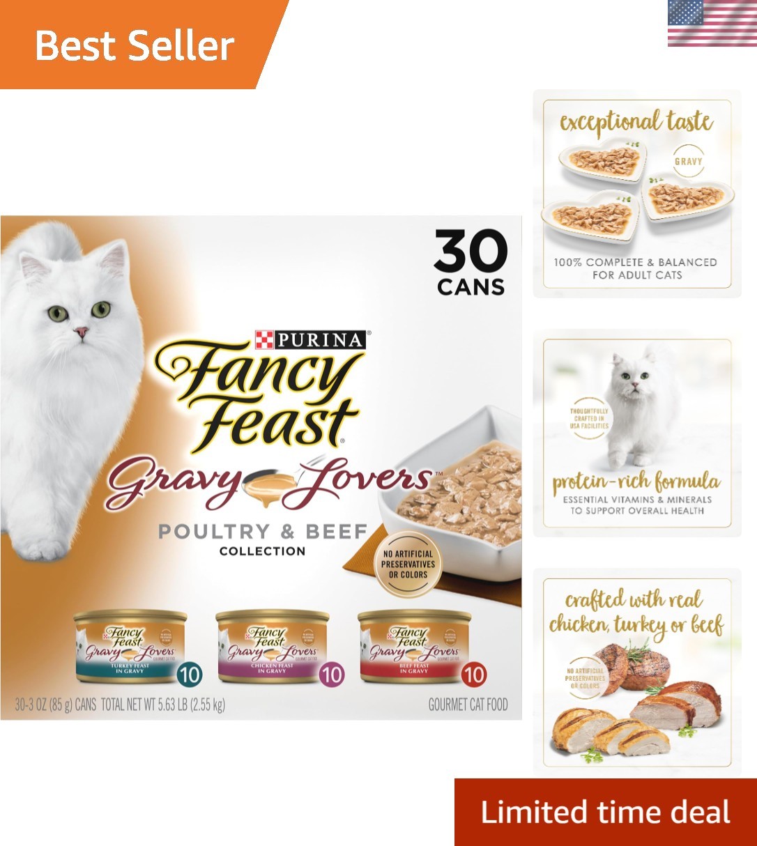 Purina Gravy Lovers Poultry & Beef Gourmet Wet Cat Food – 30 Pack of 3 oz. Cans