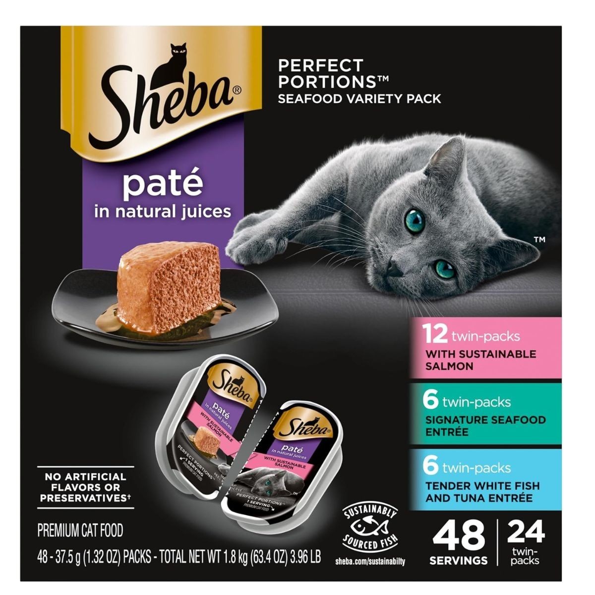 Sheba Perfect Portions Seafood Pate Wet Cat Food Variety Pack 24 Trays 48 servin