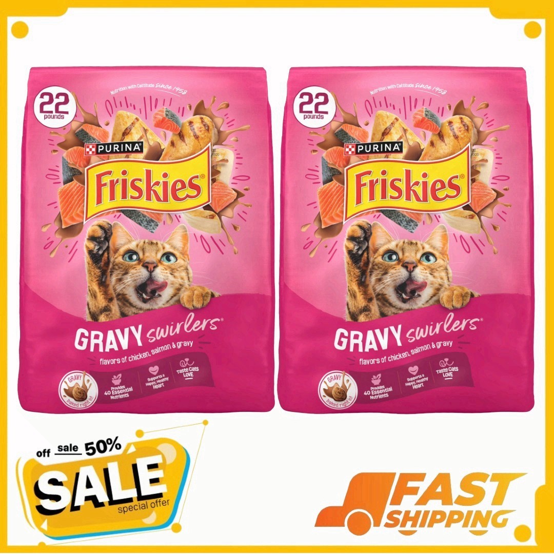(2 pack) Purina Friskies Gravy Swirlers Dry Cat Food Flavors of Chicken, 22 lb