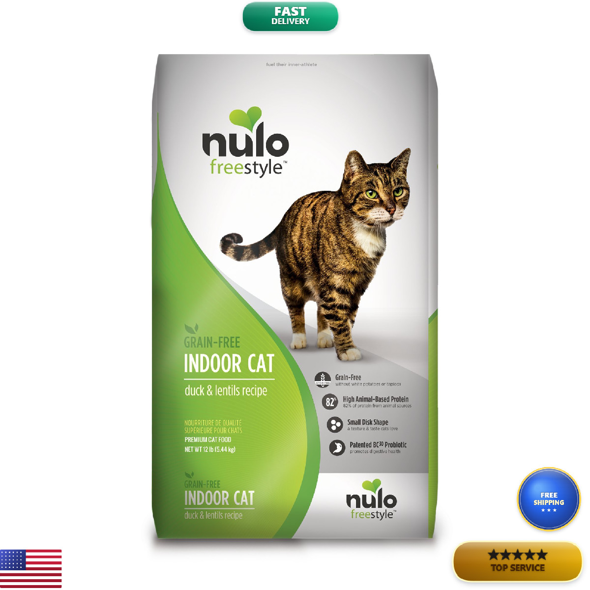 Nulo Indoor Grain Dry Cat Food Bc30 Probiotic Duck Lentils Recipe 12Lb Bag