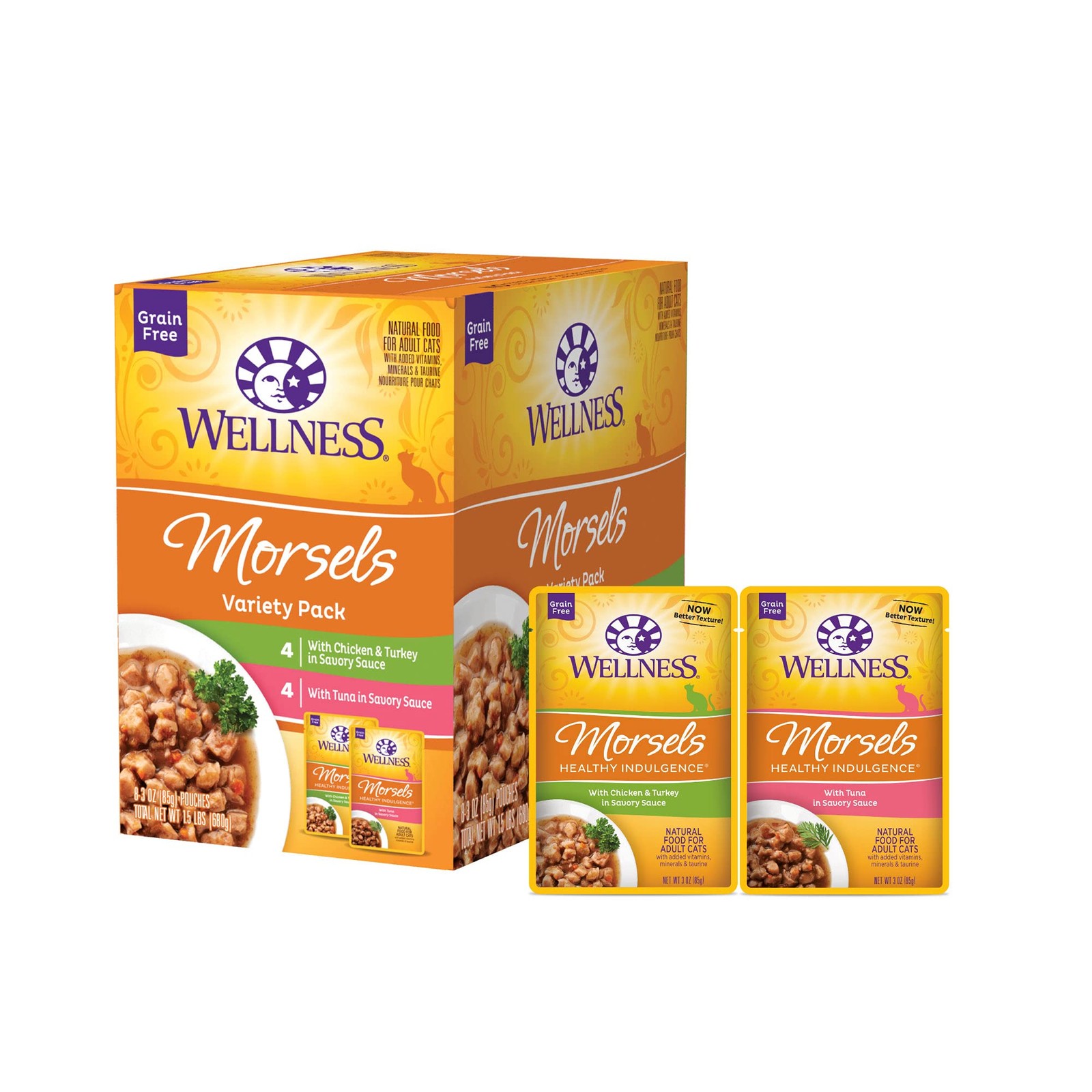 Wellness Healthy Indulgence Morsels Variety Pack Adult Wet Cat Food, Natural,…