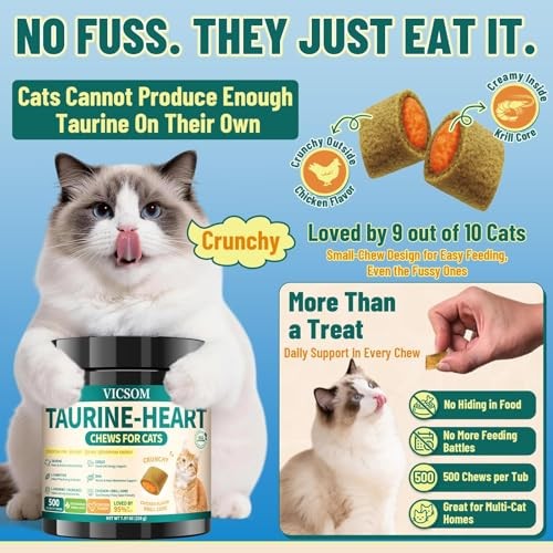 Cat Taurine Supplement, Heart & Eye Health, 500 Chews