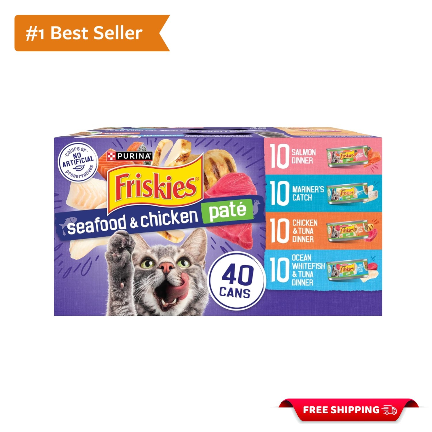 High-Protein Cat Food Variety Pack (40 Cans), All-Natural Chicken & Seafood Pate