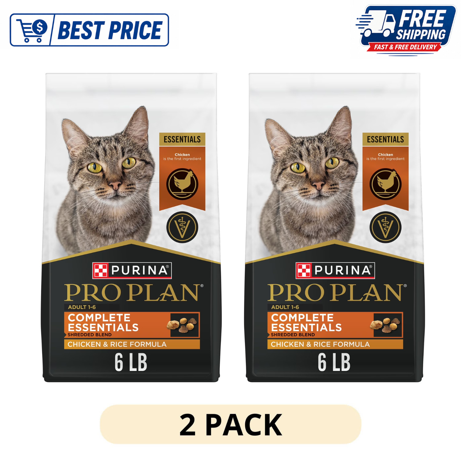 2 Pack Purina Pro Plan High Protein Cat Food Chicken Rice 6 lb Bag
