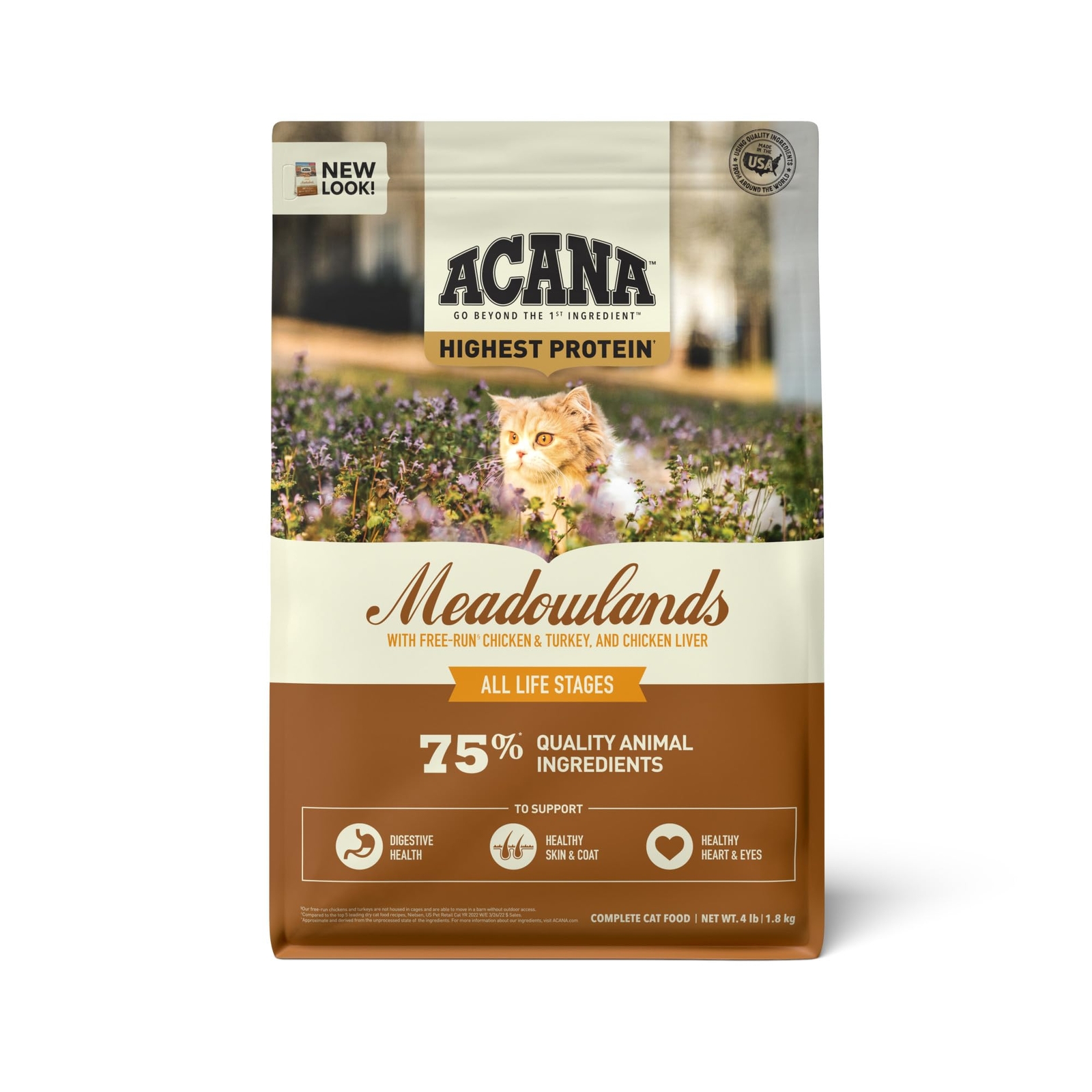 ACANA Highest Protein Meadowlands 4lb Grain Free Dry Cat Food Chicken Turkey