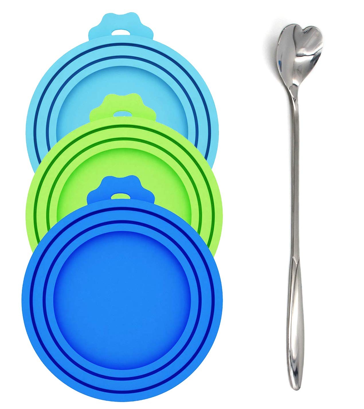 Comtim Silicone Can Lids Covers for Dog and Cat 3 Pack & Spoon, Multi-colored