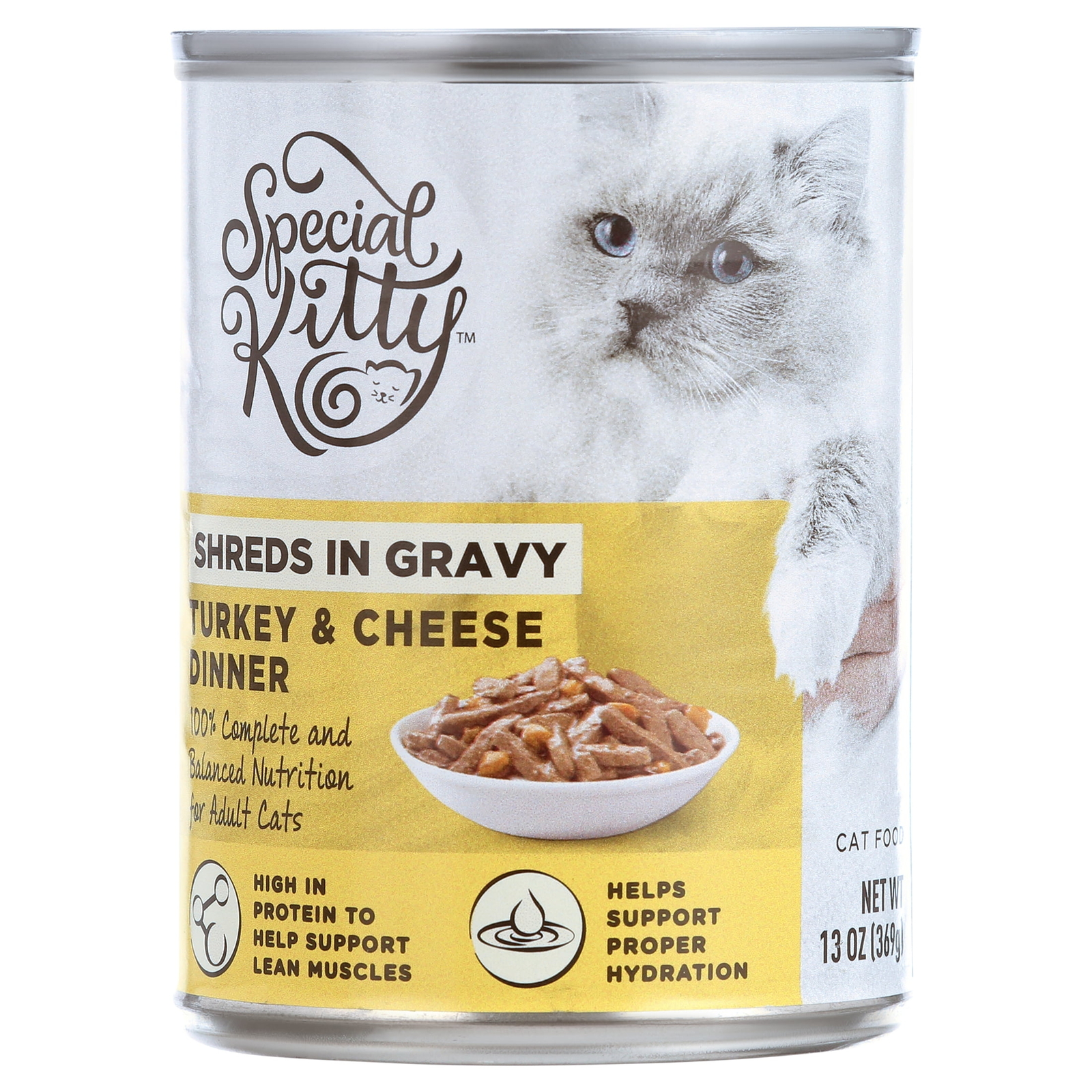 new， Turkey & Cheese Dinner Shreds in Gravy Wet Cat Food, 13 oz Cans (12 Pack)