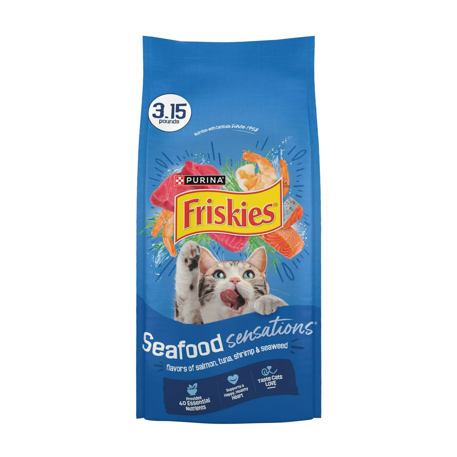 Friskies Dry Cat Food Seafood Sensations with Salmon, Tuna, and Shrimp Flavors,