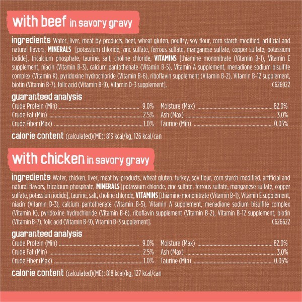 Extra Gravy Chunky Chicken, Turkey, Salmon; Beef Wet Cat Food