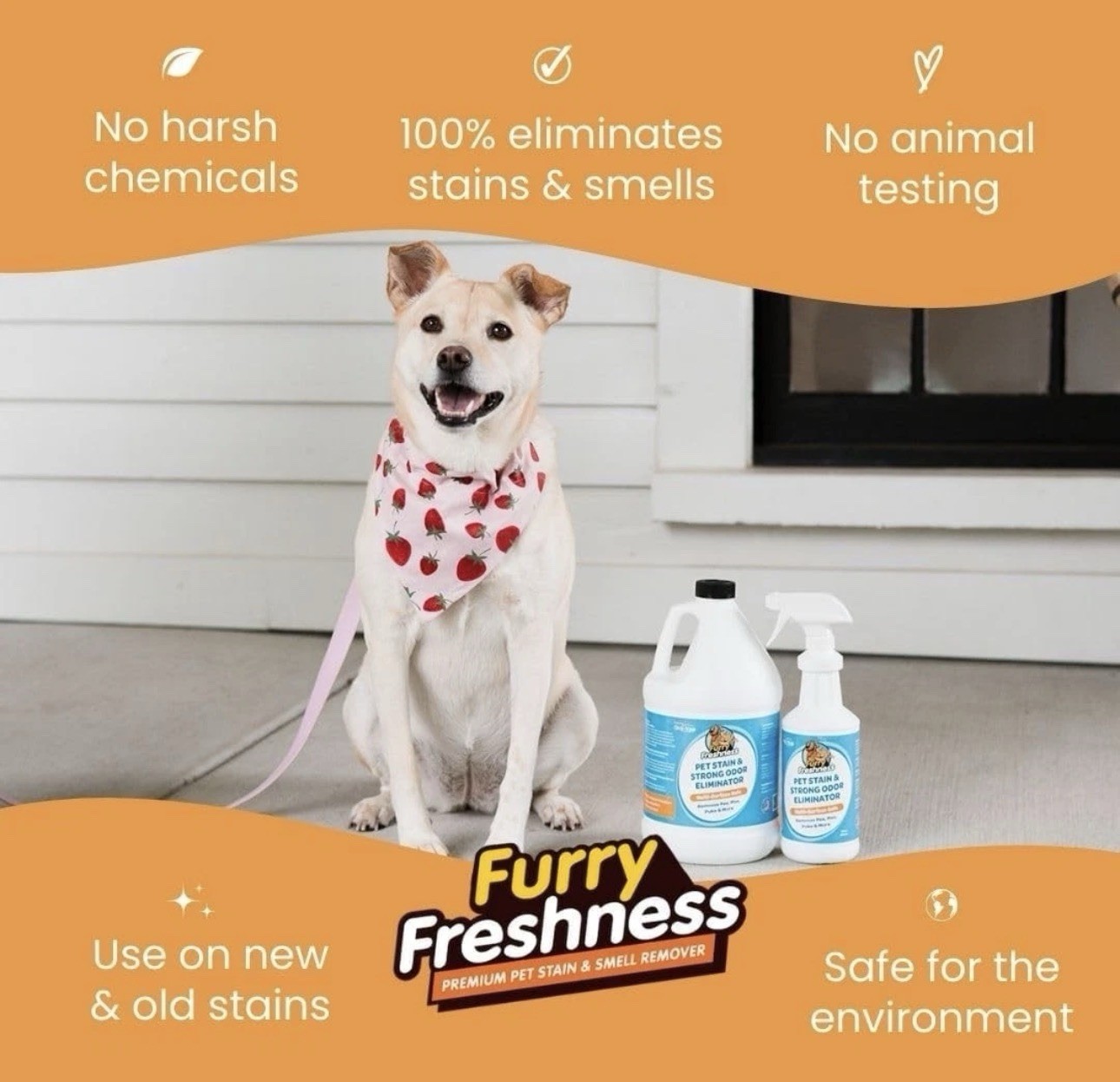 FurryFreshness Extra Strength Cat or Dog Pee Stain & Permanent Odor Remover + Sm