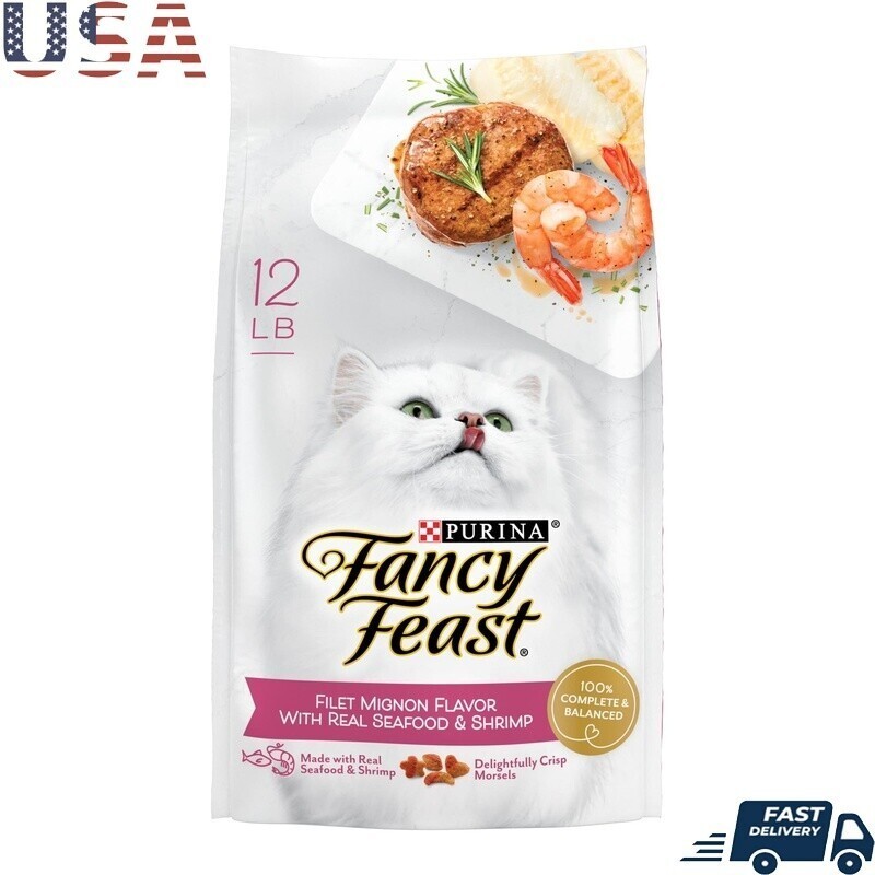 12lb Gourmet Cat Food Dry Filet Mignon Seafood Shrimp Kibble Complete Nutrition