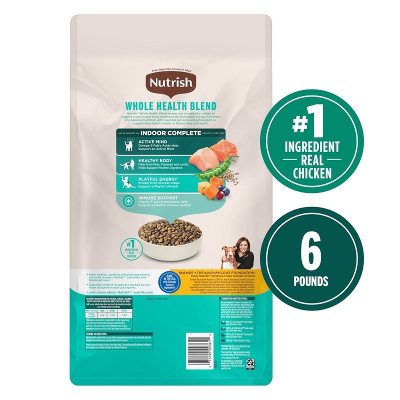 Indoor Dry Cat Food Chicken Lentils Salmon Omega-3 Holistic Nutrition 6lb New