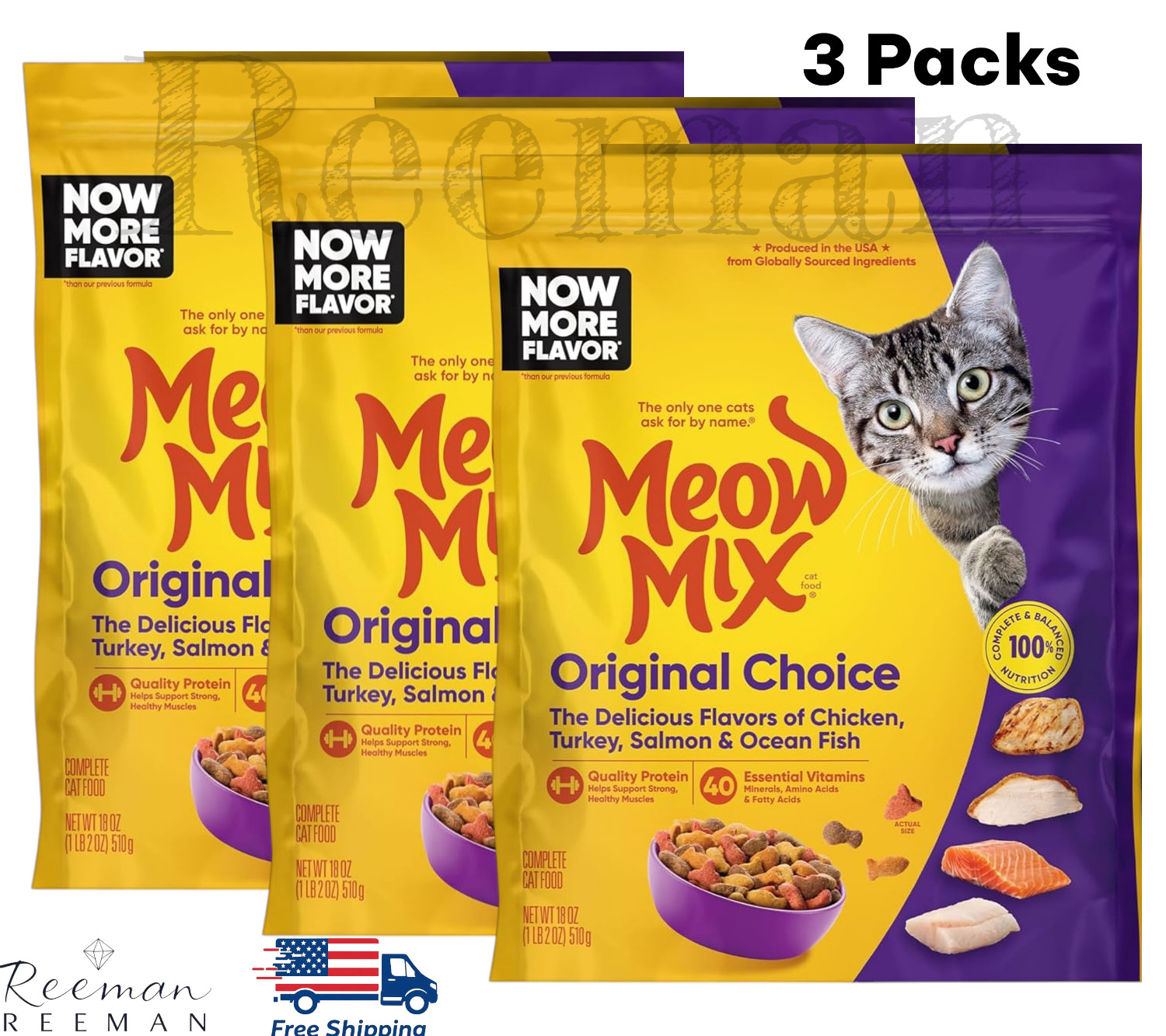 Meow Mix Original Choice Dry Cat Food 18 oz each (Pack of 3) Free Shipping