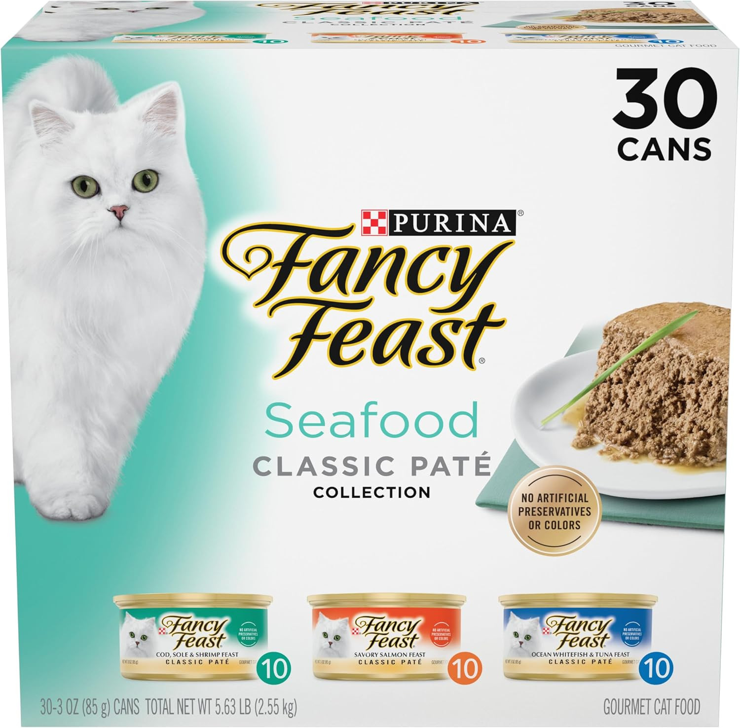 Purina Fancy Feast Seafood Classic Pate Wet Cat Food Variety Pack 30 Ct 3 Oz