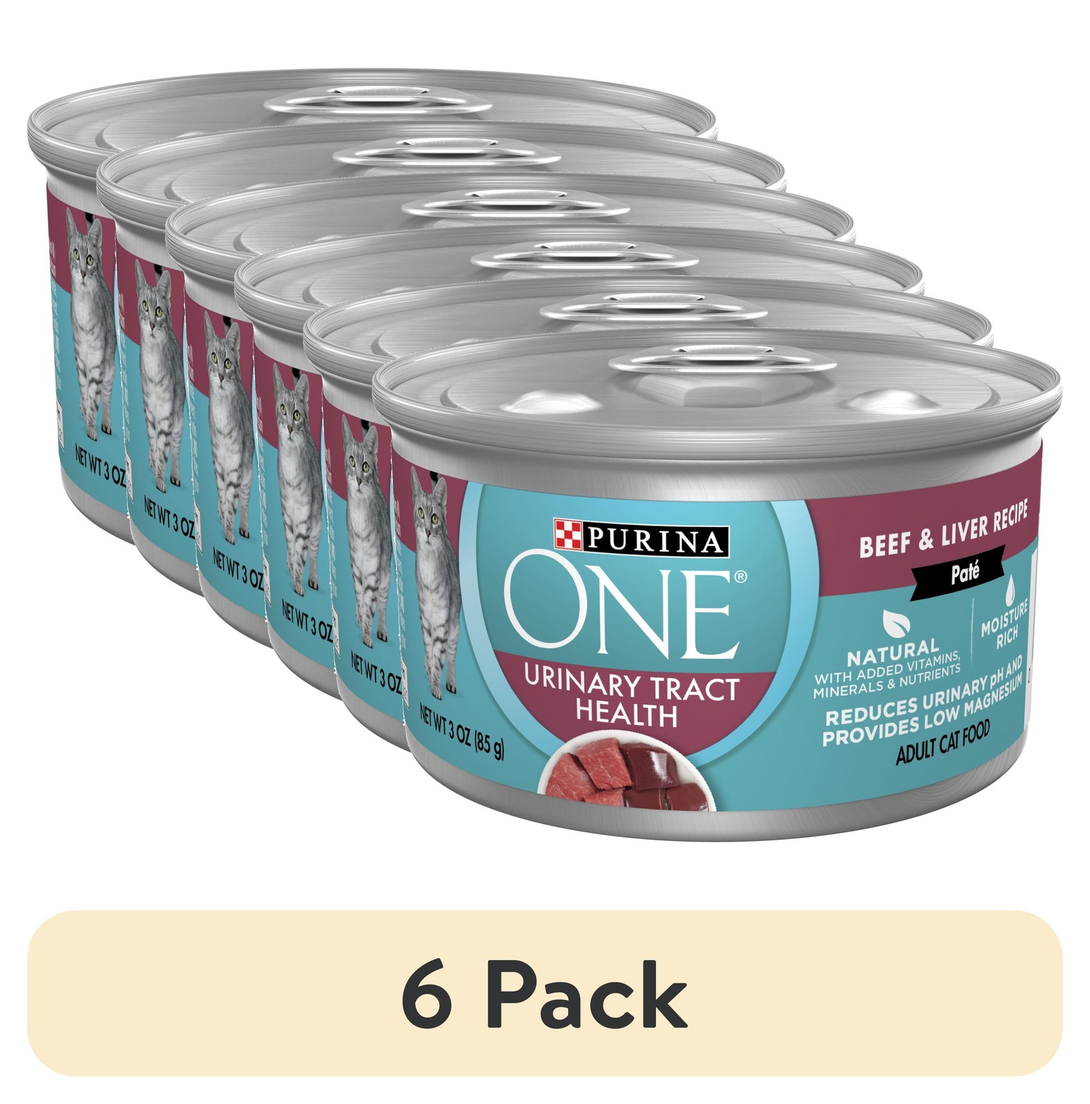 (6 pack) Purina ONE Urinary Tract Health, Soft Beef & Liver, Wet Cat Food, 3 oz
