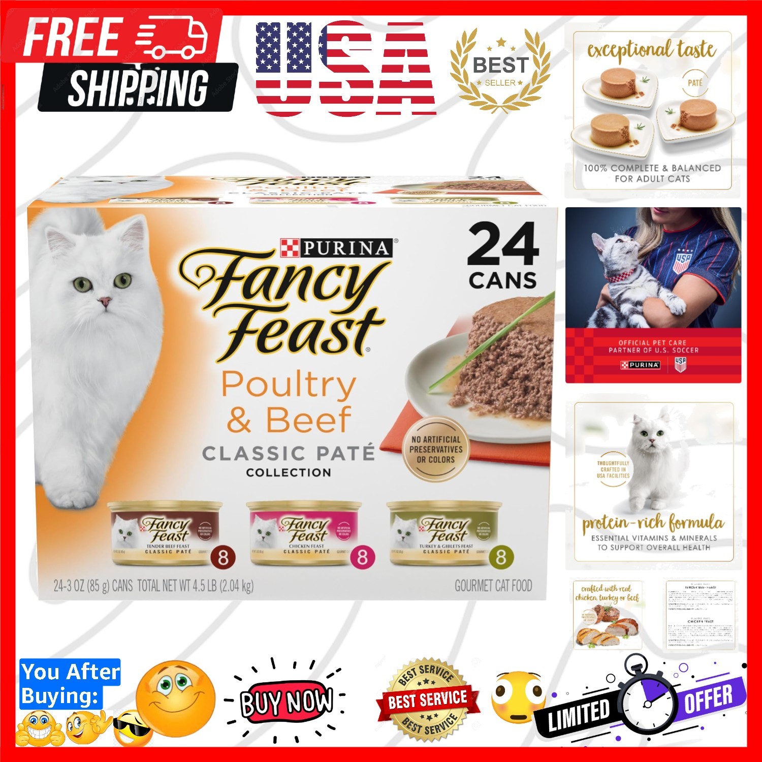 Poultry and Beef Feast Classic Pate Collection Grain Free Wet Cat Food Variet…