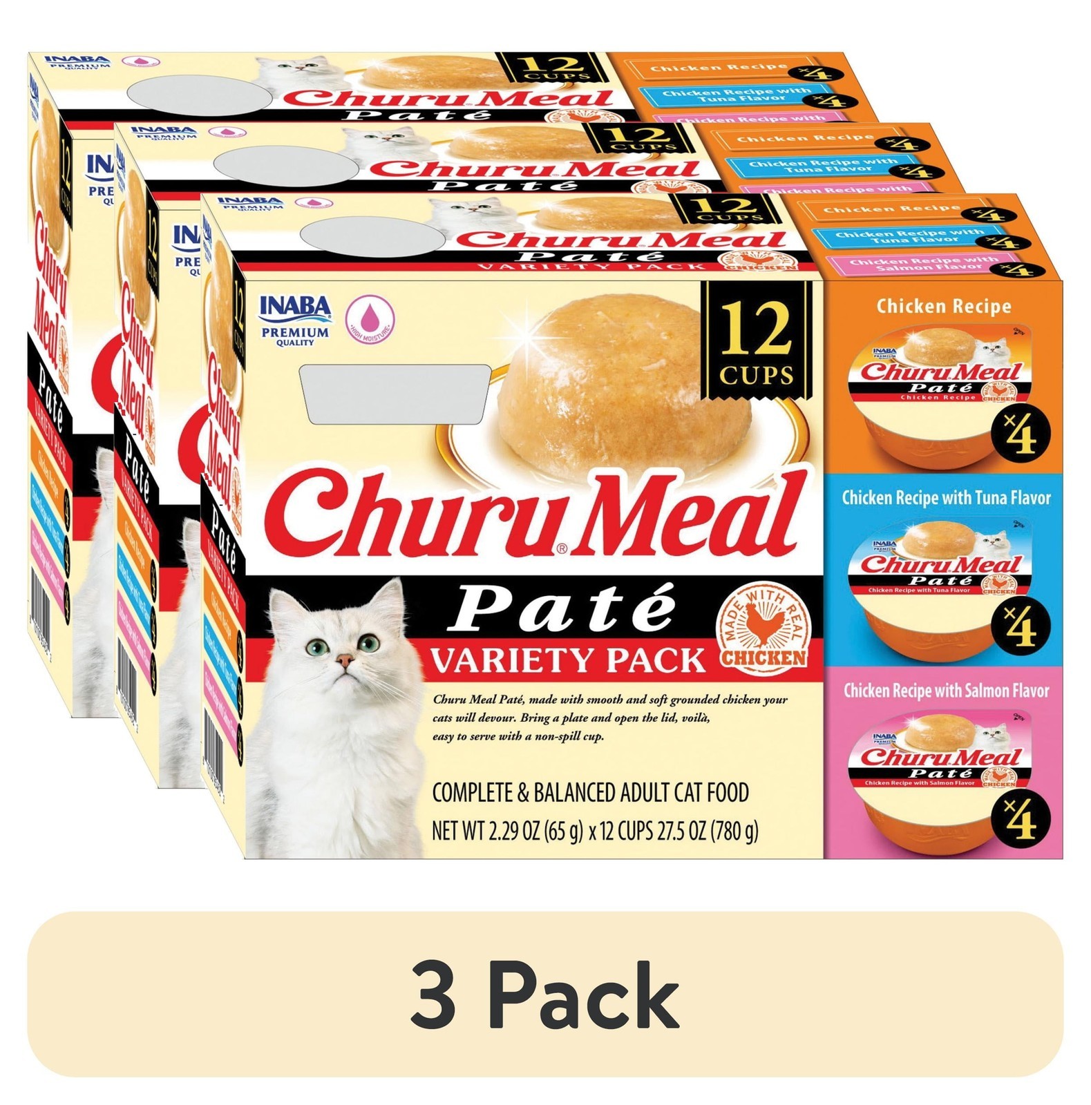 Churu Meal Paté Adult Wet Cat Food 2.29 oz cup 12-count Chicken Variety Pack