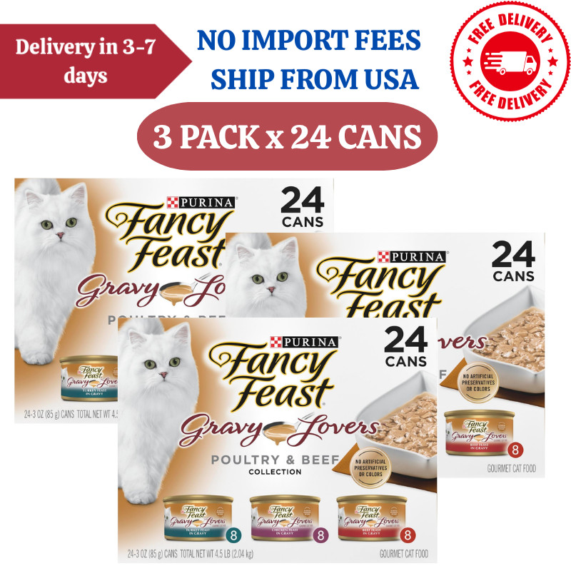 3 PACK Fancy Feast Gravy Lovers All Life Stages Cat Wet Food Variety Pack, 24 CT