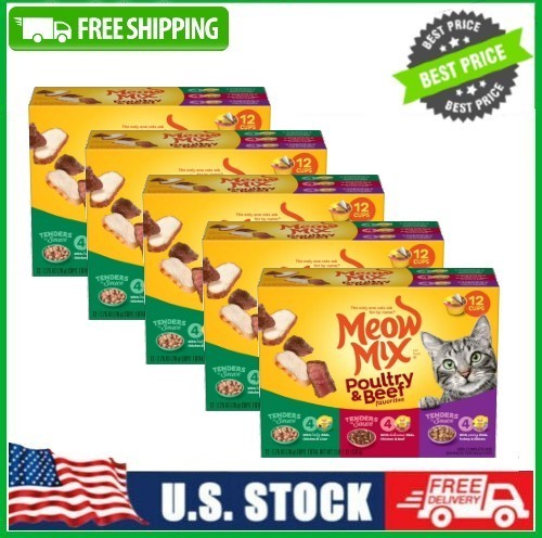 5PACK x 12Pack Meow Mix Tender Favorites Poultry Beef Variety Pack Wet Cat Food