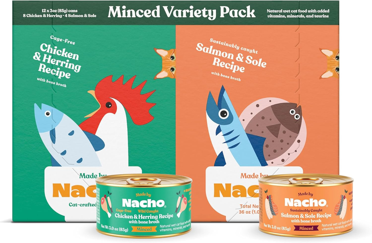 Premium Minced Wet Canned Cat Food with Hydrating Bone Broth 3.0Oz (Variety Pack
