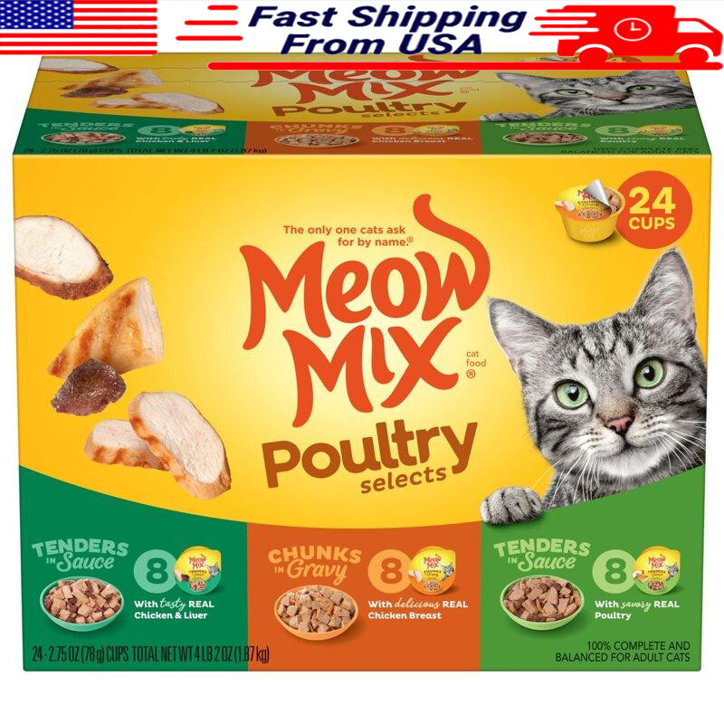 Variety Pack Wet Food Adult Cat Kittens 24 Cups Real Chicken Complete Nutrition