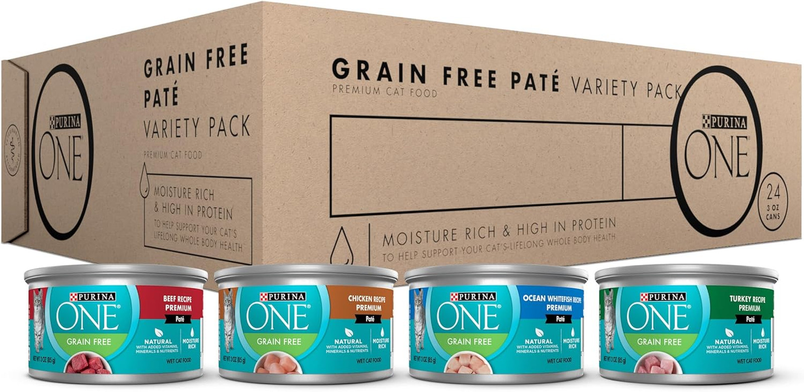 Purina ONE High Protein, Grain Free Pate Wet Cat Food Variety Pack (24) 3 oz.