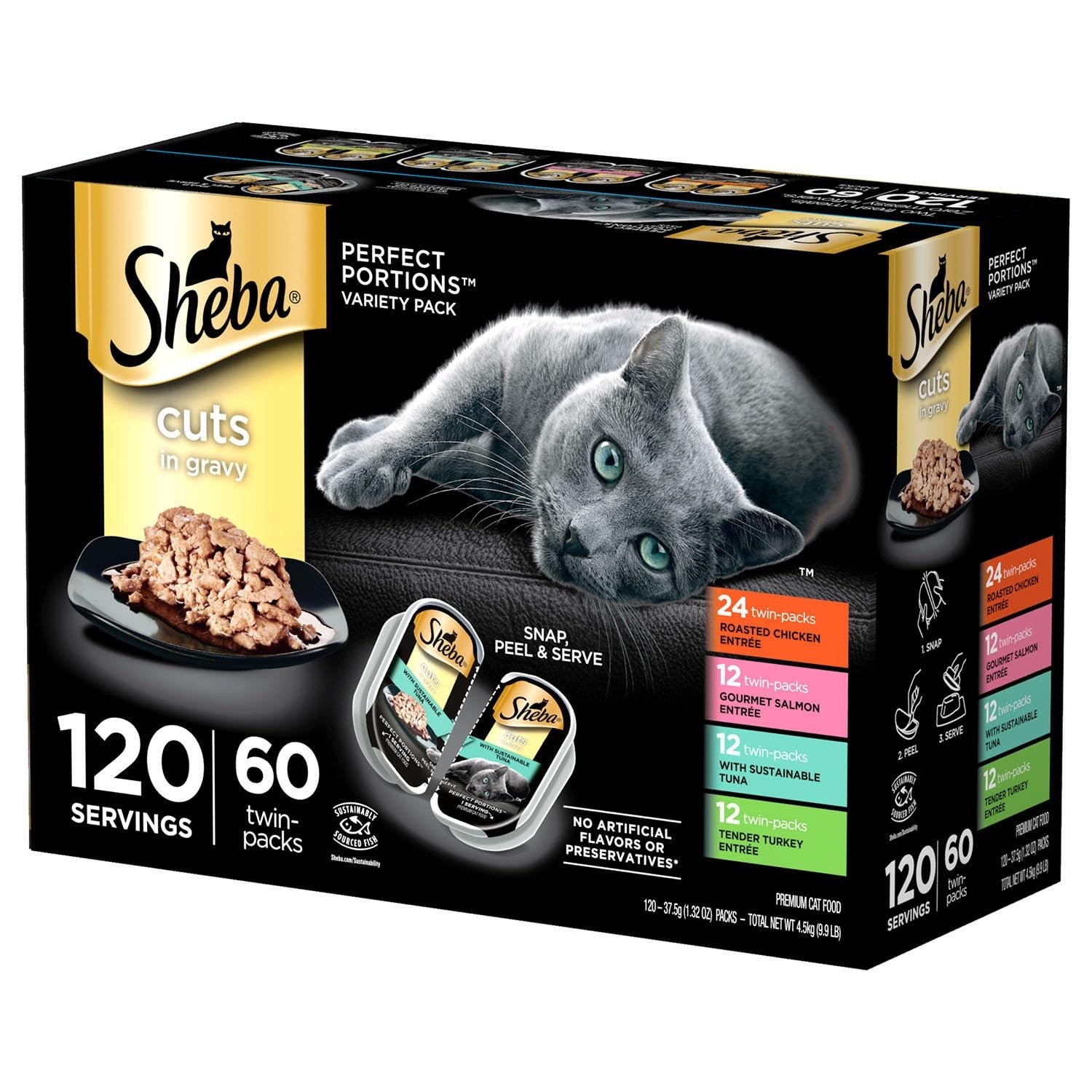 Sheba Perfect Portions Wet Cat Food Trays, Variety Pack, 2.6 Ounce (60 Count)