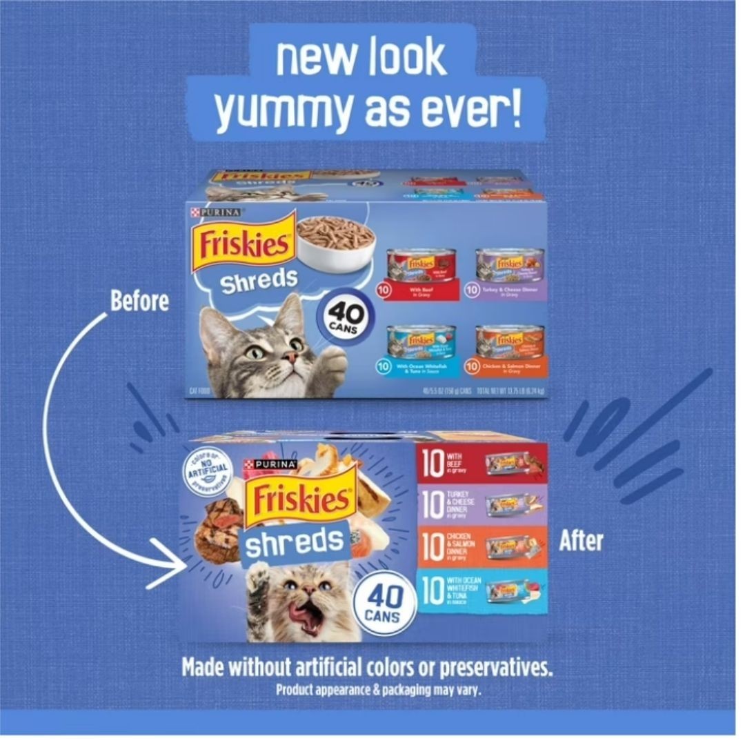 Purina Friskies Shreds Gravy Variety Pack, Wet Cat Food, 5.5 oz Cans, 40 Pack