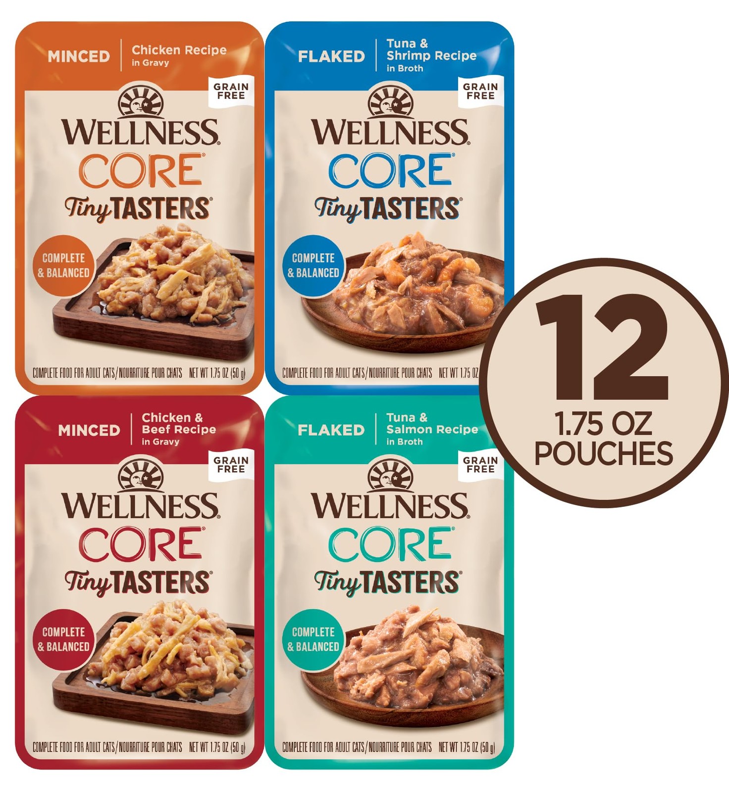 12 PCS CORE Tiny Tasters Wet Cat Food Seafood Poultry 1.75oz Pouches Supply