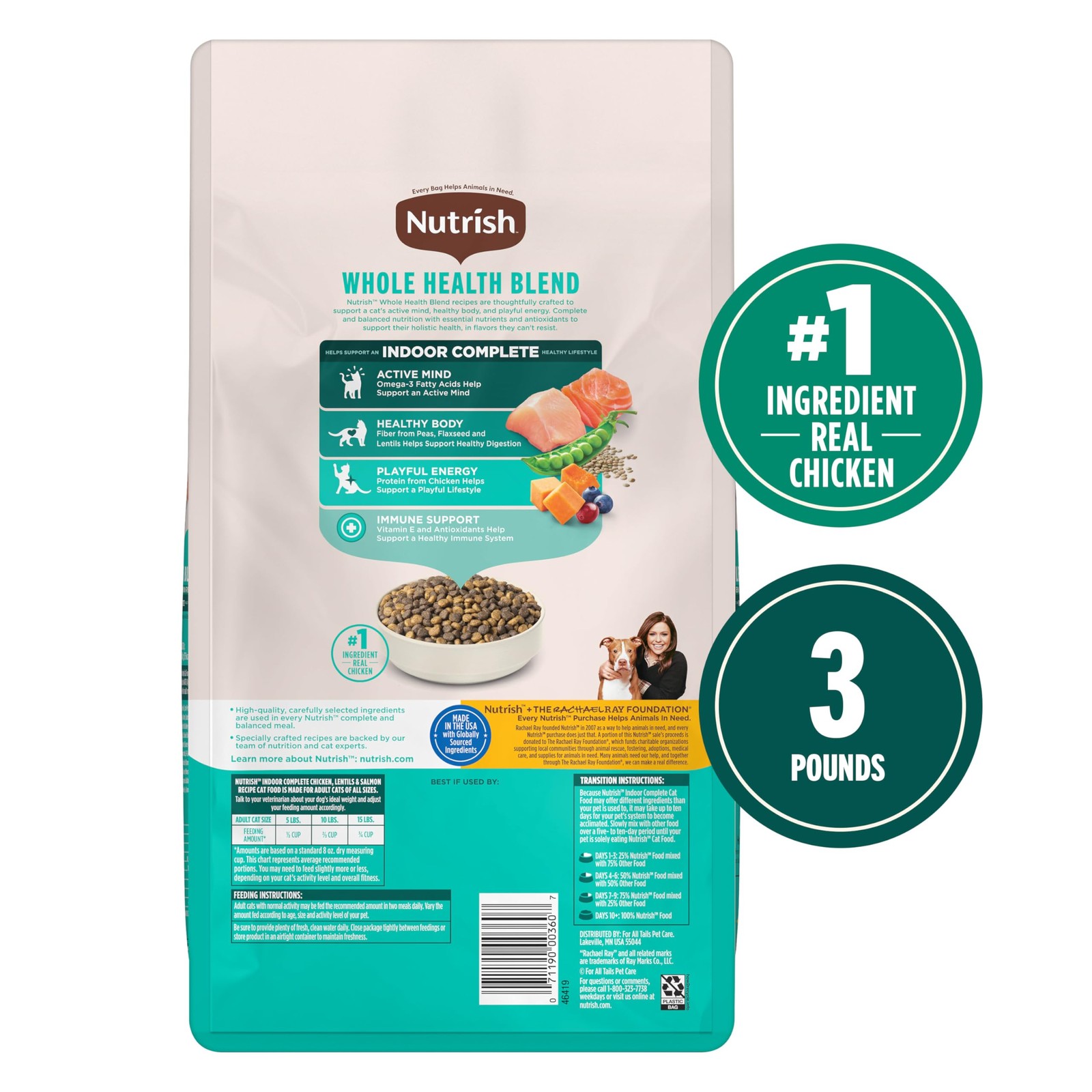 Nutrish 3 Pound (Pack of 1), Indoor Complete – Chicken With Lentils & Salmon
