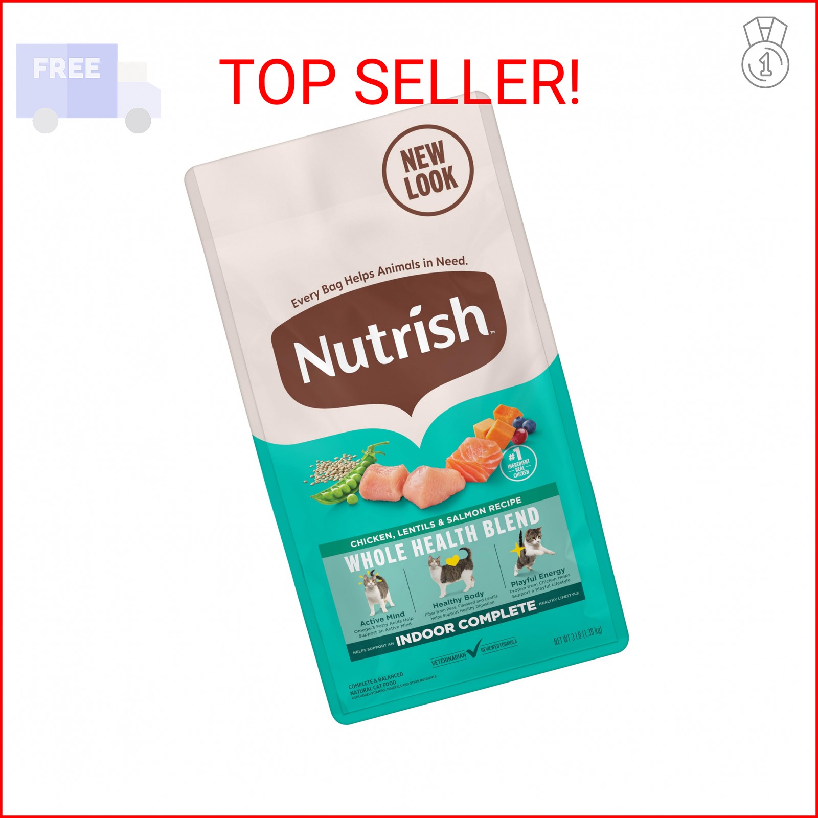 Nutrish Indoor Complete Dry Cat Food, Chicken, Lentils & Salmon Recipe (Rachael