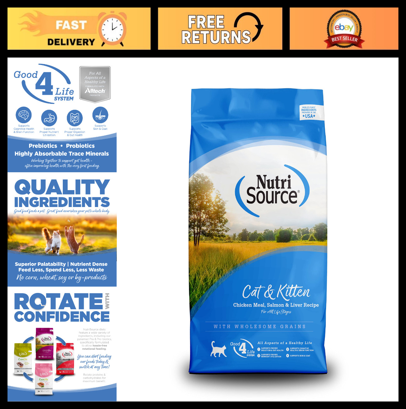 Premium Dry Cat Food for Cats & Kittens, Chicken Meal, Salmon, Liver, 16LB