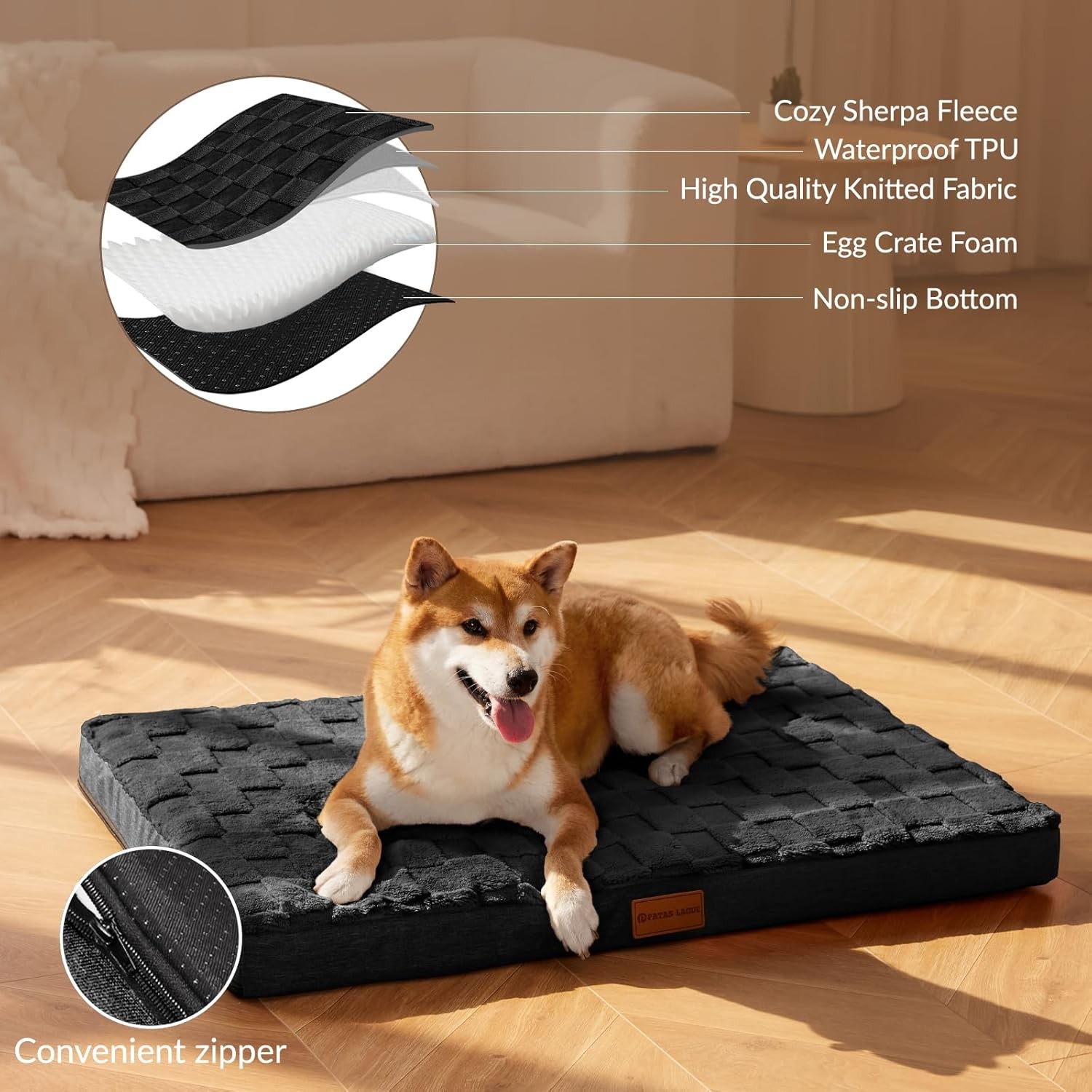Patas Lague Orthopedic Dog Bed Large Sized Dog 36»X24», Waterproof Soft Comfor