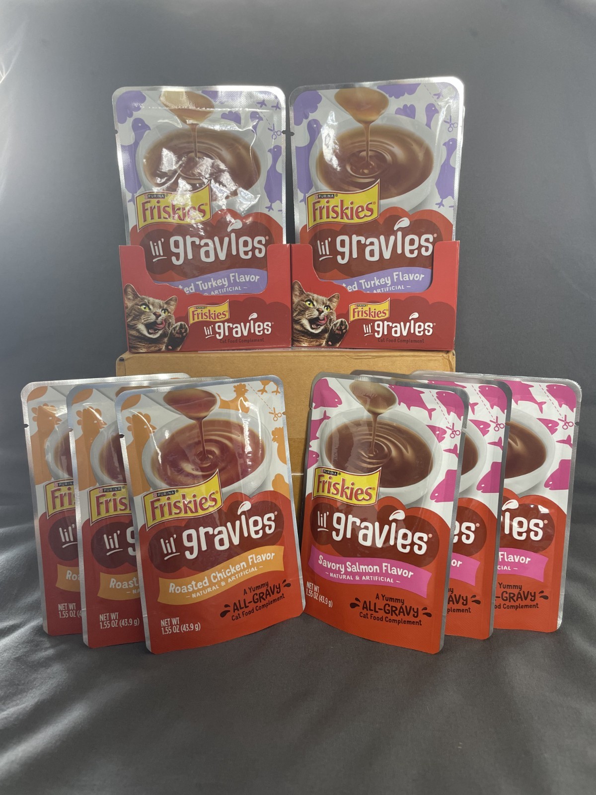 22 New Purina Friskies Lil’ Gravies Roasted Chicken Turkey & Savory Salmon Cat