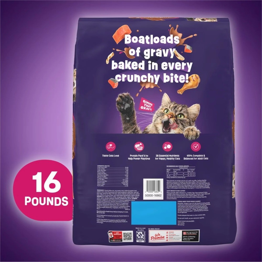 Dry Cat Food with Chicken Salmon and Gravy Swirlers 16 lb Bag for Adult Cats