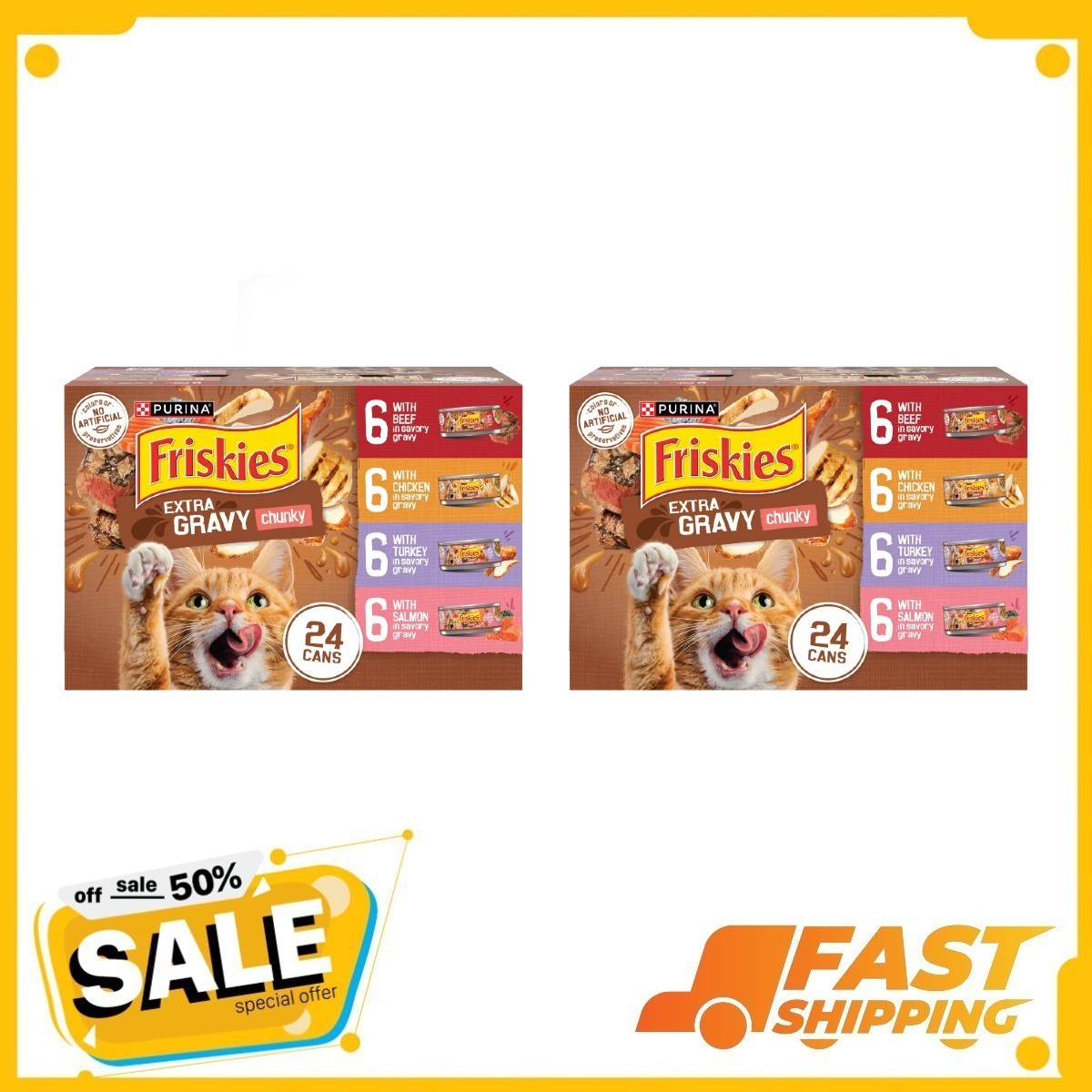 (48 pack) Purina Friskies Extra Chunky Gravy Variety Pack, Wet Cat Food, 5.5 oz